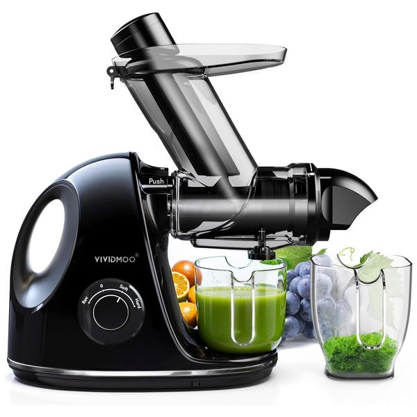 Centrifuga de Frutas com Calha de Alimentação de 7 cm, Função Reversa e Motor Silencioso, 110V 150W, Vividmoo, Preta