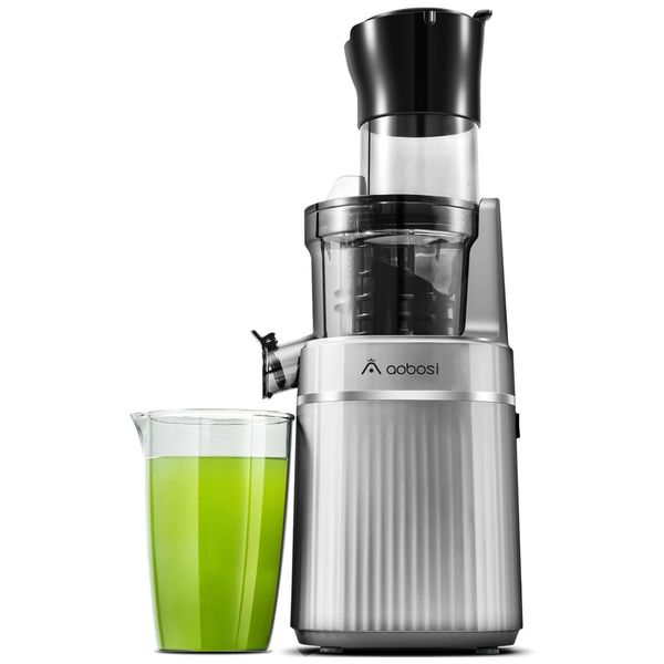 Centrifuga de Frutas 2 em 1 Faz Sorvete de Frutas com Calha de Alimentação Grande, Fácil Limpeza e Auto Alimentação, 110V 200W, AAOBOSI, Cinza