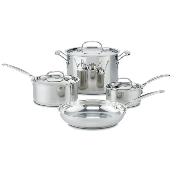 Jogo de Panelas em Aço Inoxidável com 7 Peças,  Acabamento Espelhado e Visual Clássico, Cuisinart Chef's Classic 77-7P1, Prata