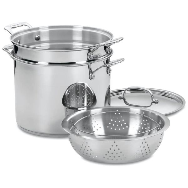 Panela para Massas 11,3 Litros em Aço Inoxidável, 4 Peças, Acabamento Espelhado, Cuisinart 77-412P1, Prata