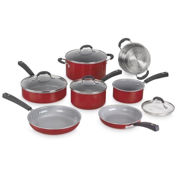 Jogo de Panelas com Interior Antiaderente Revestido de Cerâmica e Reforçado com Titânio, com 11 Peças, Cabo em Silicone e Tampas de Vidro, Cuisinart