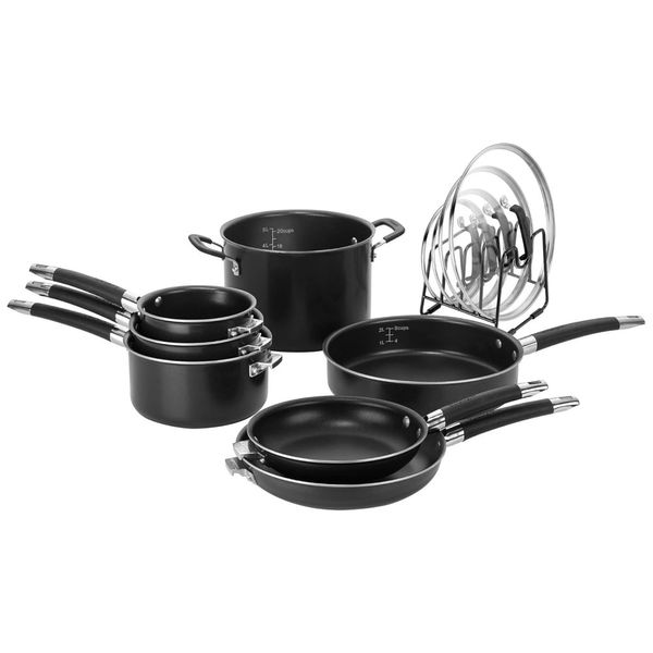 Jogo de Panelas em Alumínio Antiaderente com 12 Peças e Alças de Silicone Confortáveis, Cuisinart N51-12BK, Preto