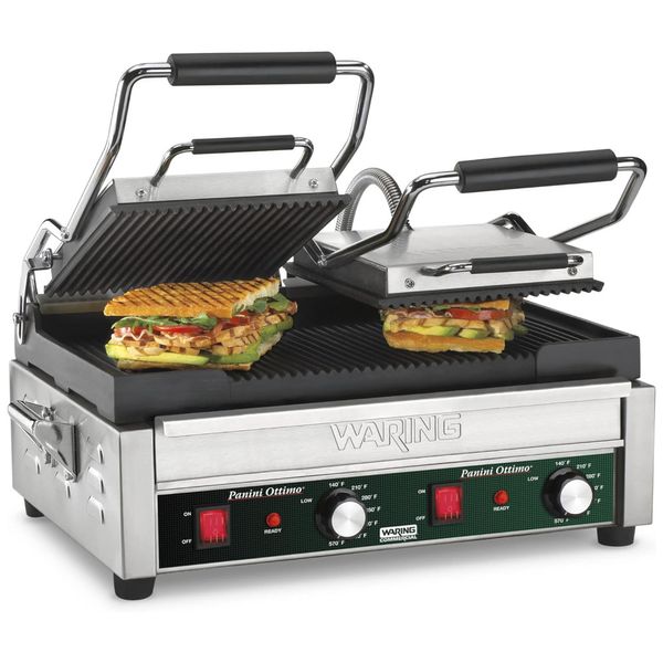 Grill Elétrico em Aço Inoxidável com Bandeja Coletora Removível e Controle de Temperatura, 240V 3200W, Waring WPG300, Prata