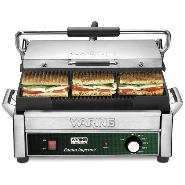 Grill Elétrico em Aço Inoxidável com Bandeja Coletora Removível e Plugue de 5 a 15 Fases, 110V 1800W, Waring WPG250, Prata