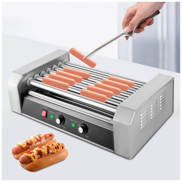 Máquina para Cachorro Quente em Aço Inoxidável com 7 Rolos até 18 Salsichas, 110V 900W, CNCEST, Prata