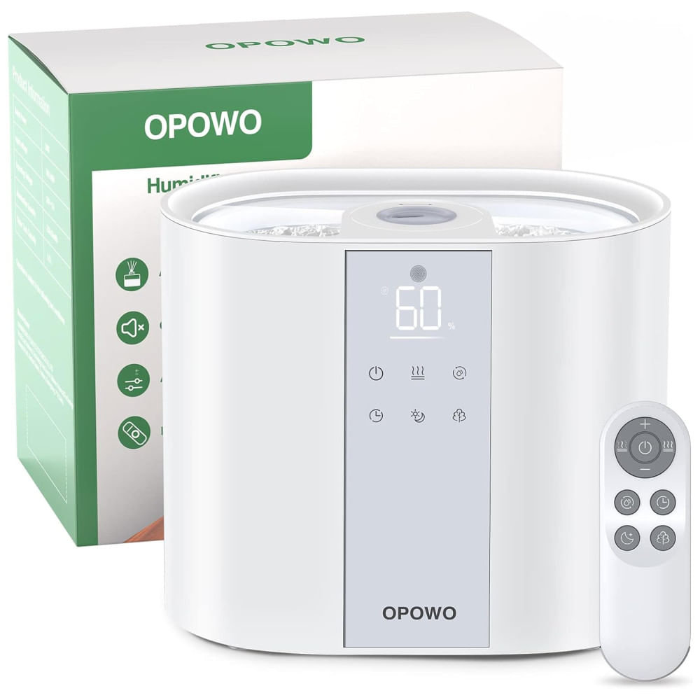 Umidificador 5,5L com Controle Remoto, Autonomia de 55H, Difusor de Óleo e Temporizador para Ambientes até 46m2, 110V, OPOWO HU-055, Branco