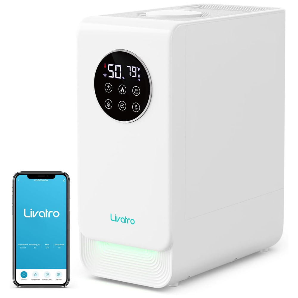Umidificador 6L com Controle por APP, Ultrassilencioso de 28 dB, Enchimento Superior, Luz Indicadora de Umidade e Autonomia da Bateria até 60H, 110V,