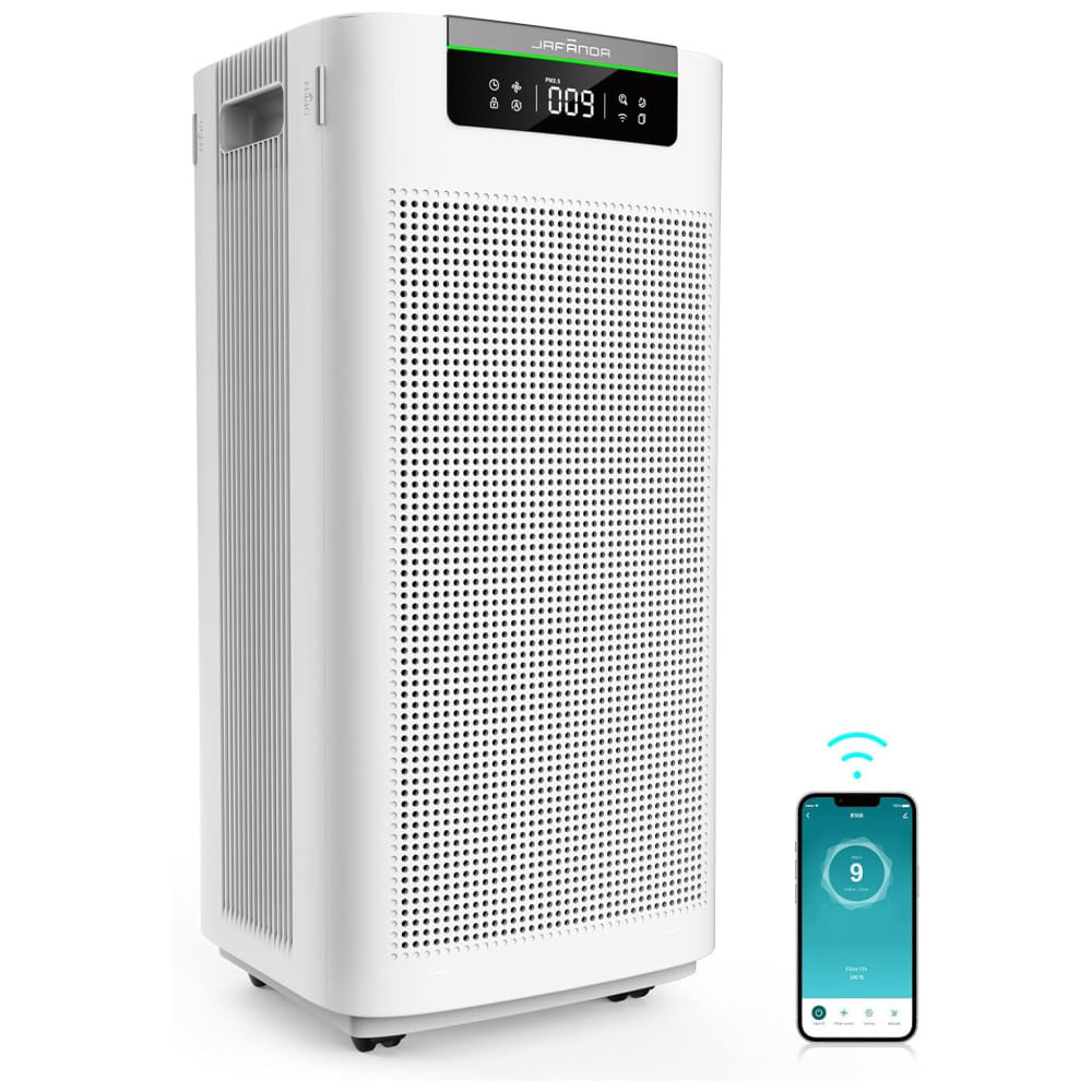 Encontraproduto.com.br - Purificador de Ar para Ambientes até 353m² com Controle por APP e Filtro de Carvão Ativado HEPA Ture, 110V 90W, Jafnda JF888, Branco