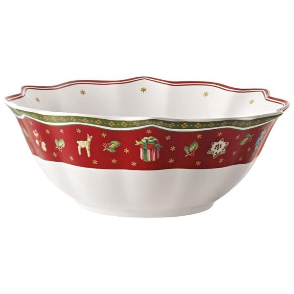 Tigela Natalina para Arroz com Capacidade de 750mL, Material de Porcelana e Formato Redondo, Villeroy Boch, Branca e Vermelha