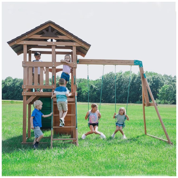 Playground-Infantil-de-Madeira-Cedro-com-Escorregador-de-3-Imagem-1