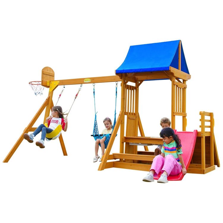 Playground-Infantil-de-Madeira-com-Mesa-de-Piquenique-Imagem-0
