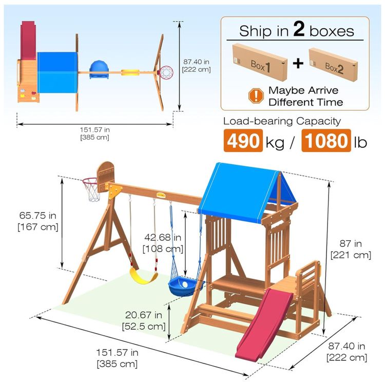 Playground-Infantil-de-Madeira-com-Mesa-de-Piquenique-Imagem-1