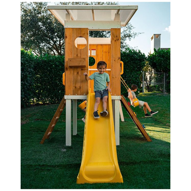 Playground-Infantil-de-Madeira-com-Escorregador-Balancos-Imagem-8