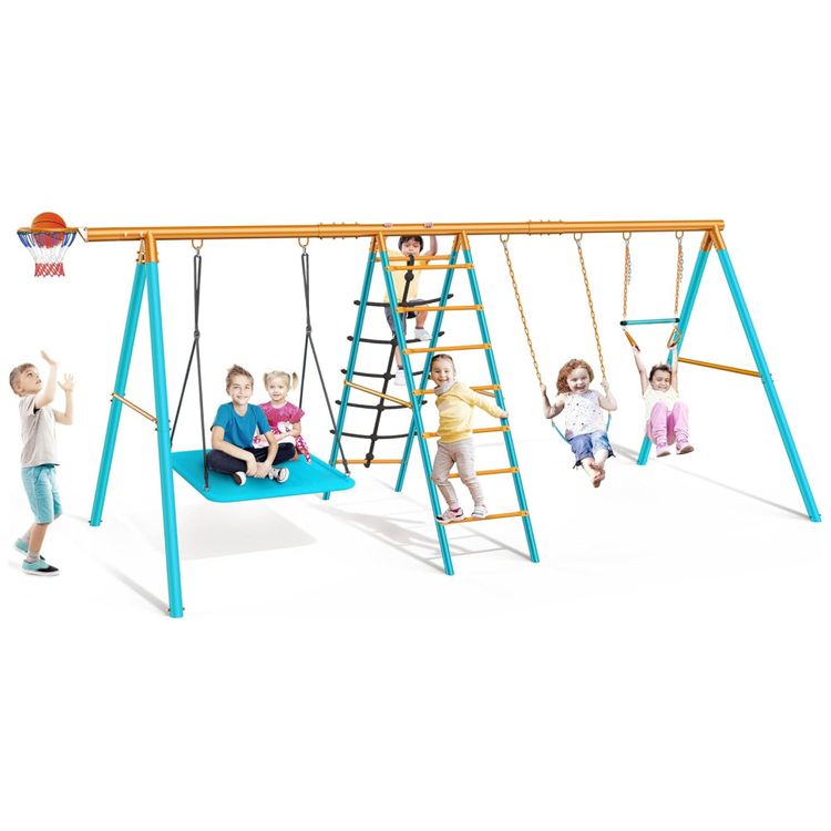 Playground-Infantil-de-Metal-com-Cesta-de-Basquete-Barra-Imagem-0