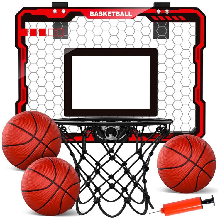 Cesta-de-Basquete-com-3-Bolas-e-Design-Dobravel-Portatil-Imagem-0