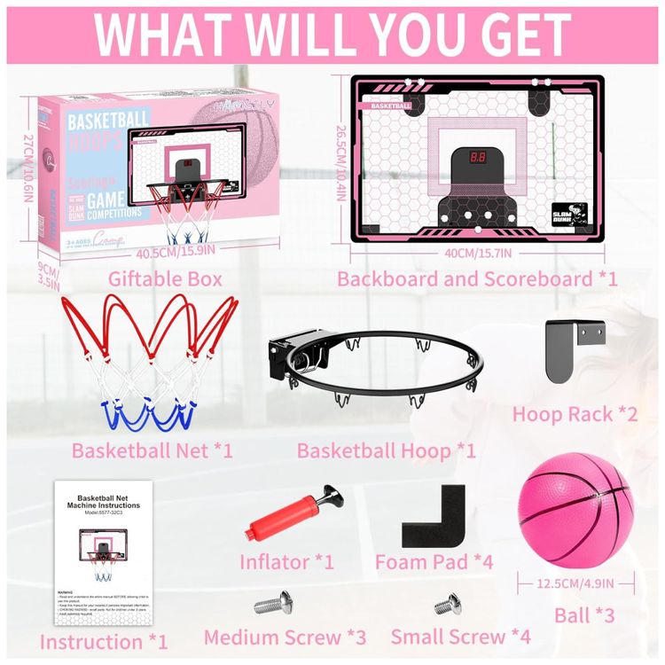 Cesta-de-Basquete-para-Meninas-com-Luz-LED-Placar-Imagem-5