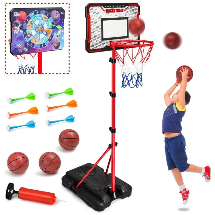 Cesta-de-Basquete-com-3-Bolas-e-Altura-Ajustavel-de-1-Metro-Imagem-0