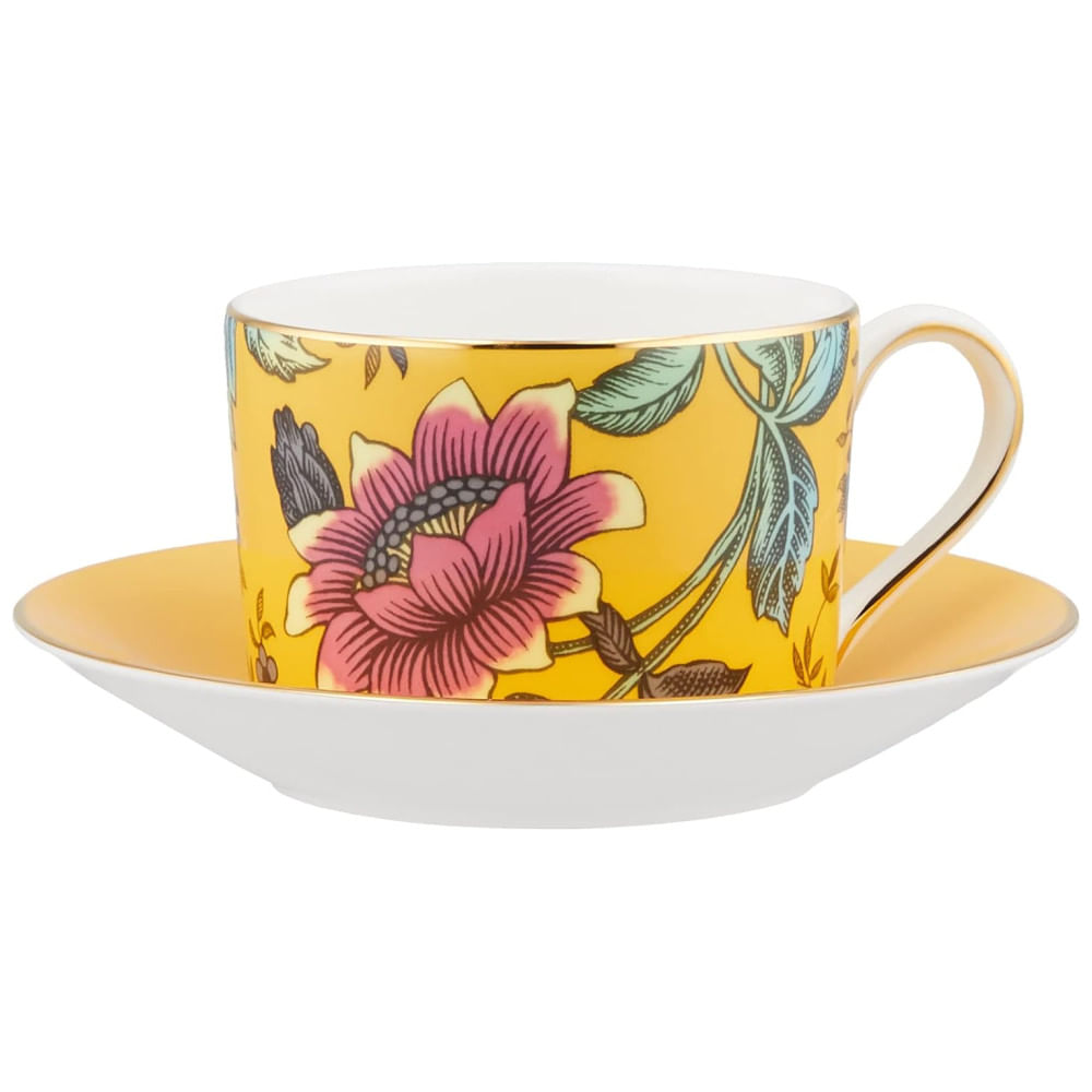 Xícara e Pires, Elegância e Sofisticação em Sua Mesa com Capacidade de 150mL e Material de Porcelana, Wedgwood, Branco e Amarelo