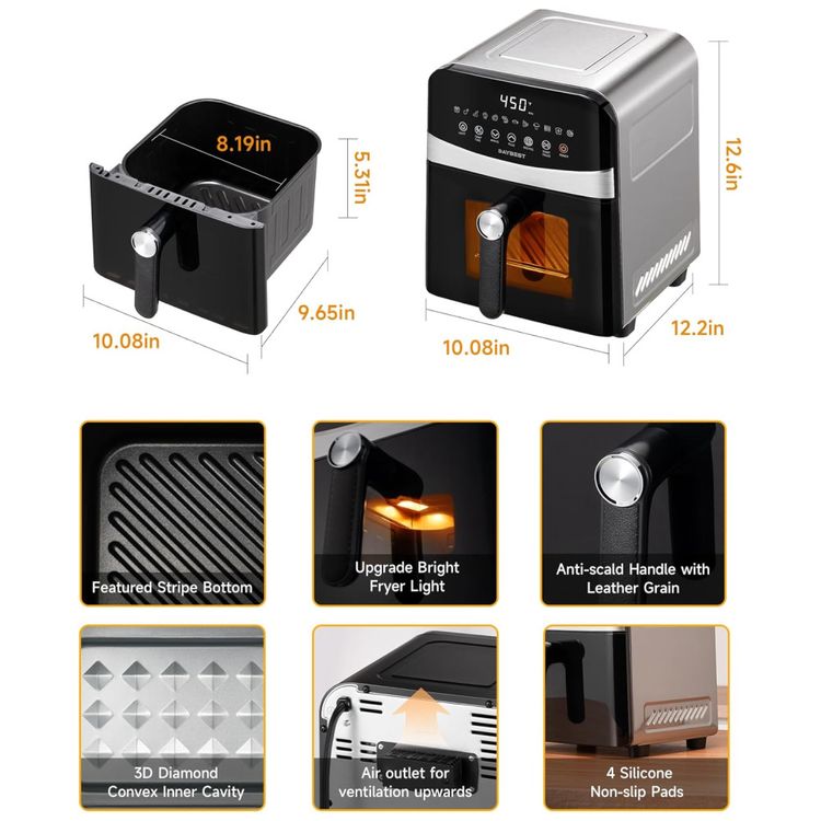 Fritadeira-Air-Fryer-6-Litros-em-Aco-Inoxidavel-110V-Imagem-5