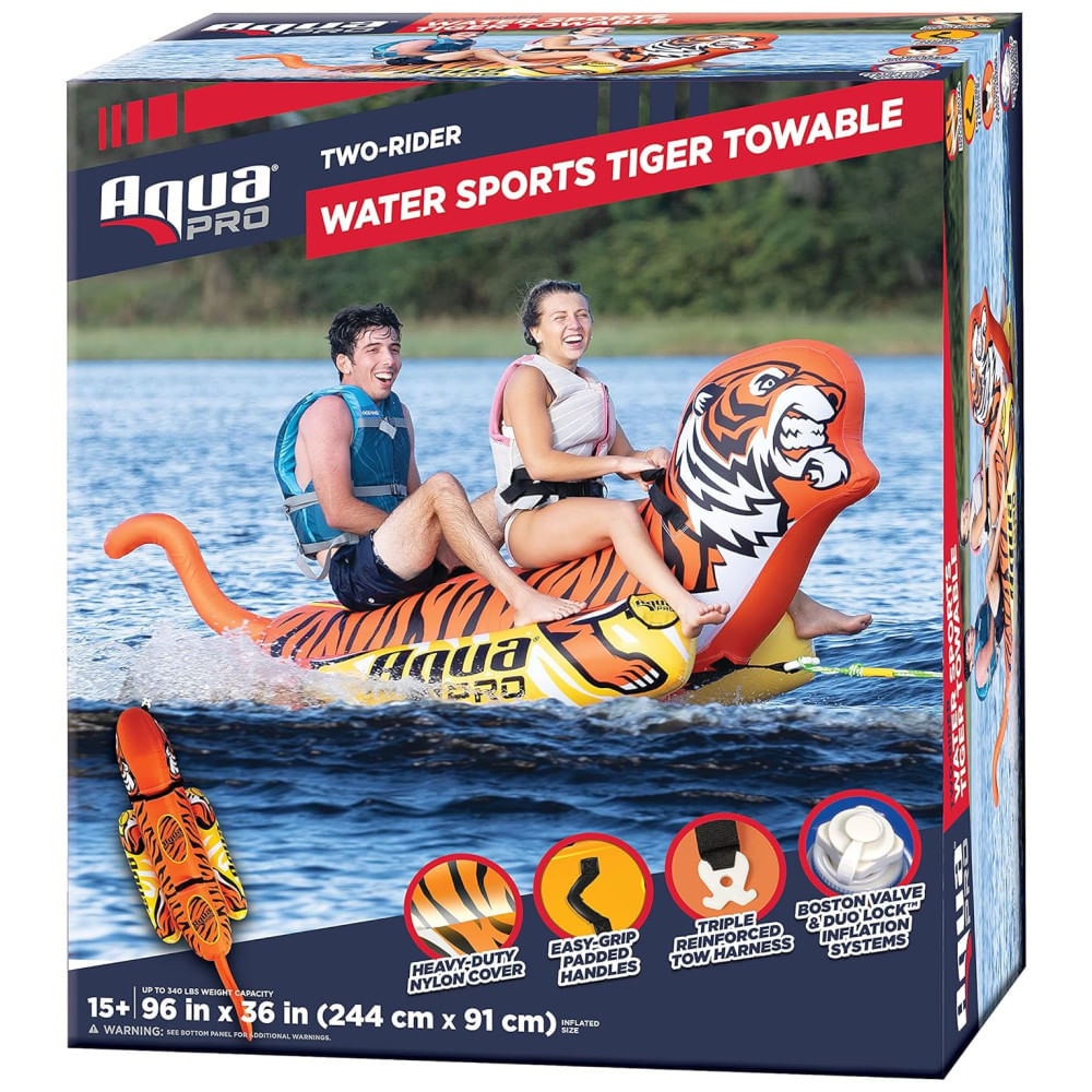 Boia Rebocável para 2 Pessoas, Estilo Tigre com Pontão Duplo, Aqua Pro, Laranja