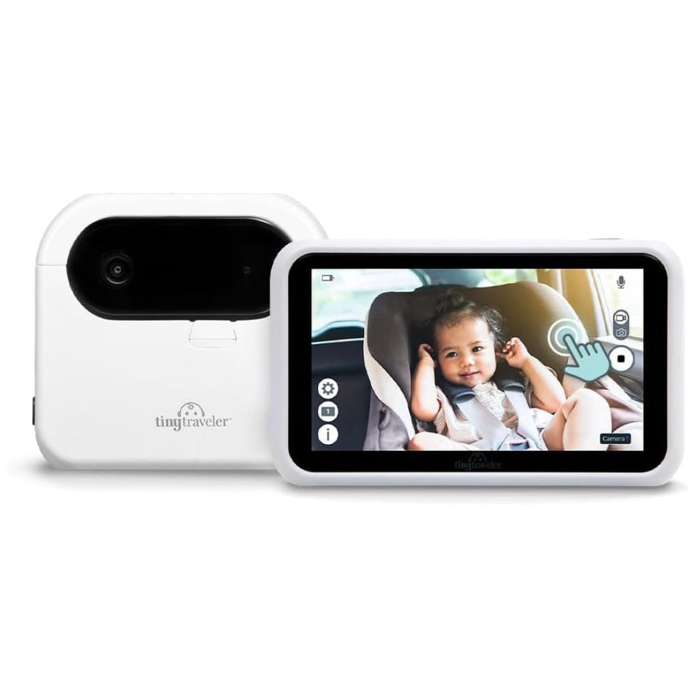 Babá Eletrônica sem Fio para Carro com Monitor de Video LCD Digital, Câmera e Visão Noturna, Tiny Traveler, Branco