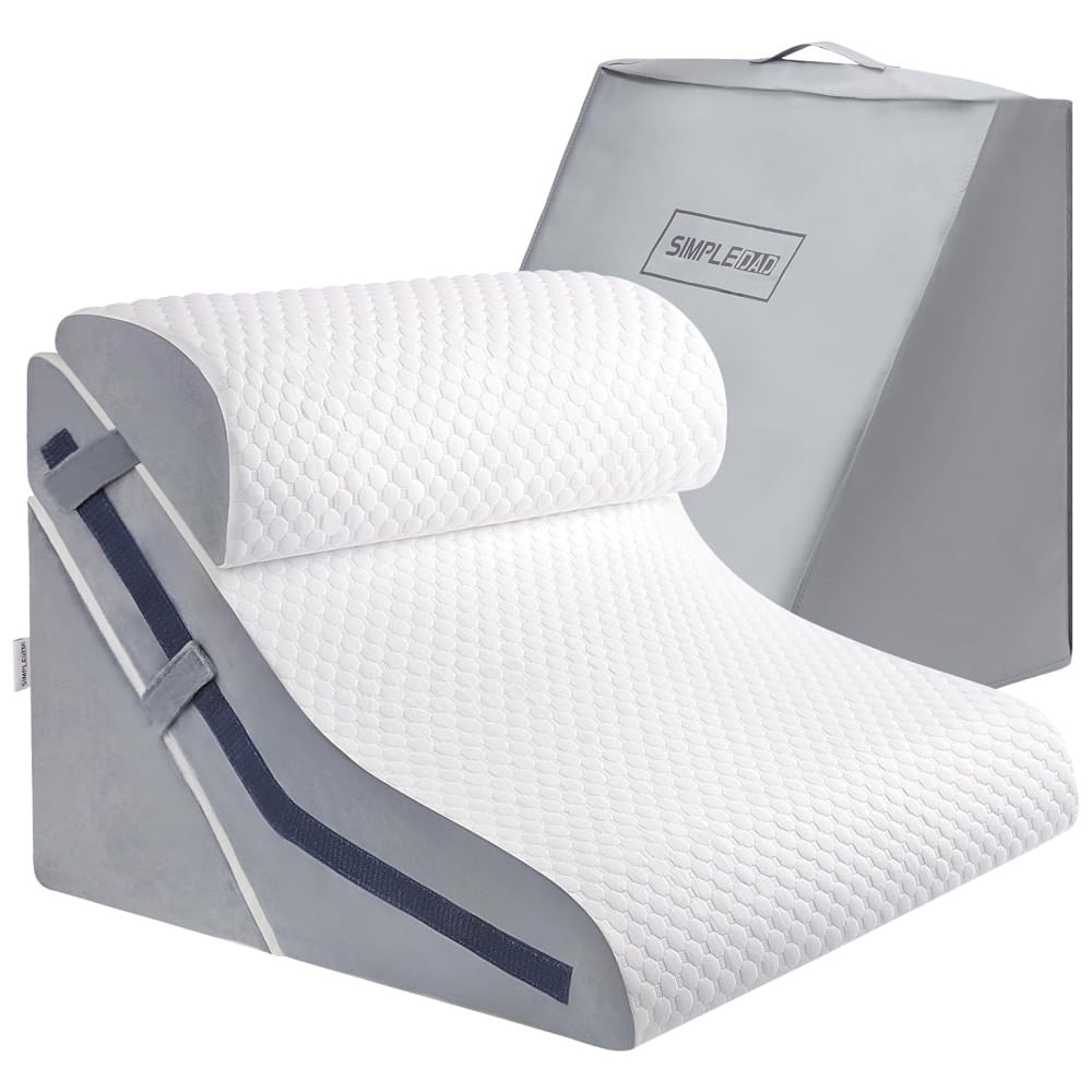 Conjunto de Travesseiros Ortopédicos em Cunha 15 em 1, Espuma Viscoelástica Ajustável, Ideal para Dor nas Costas e Refluxo, Simpledad, Cinza e Branco