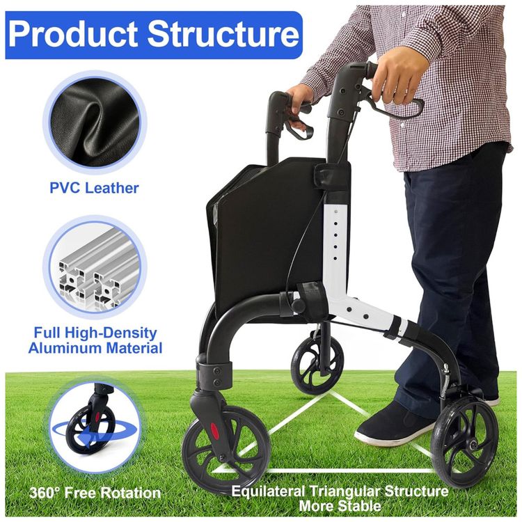 Andador-de-3-Rodas-para-Idosos-Leve-e-Dobravel-Com-Bolsa-Imagem-2