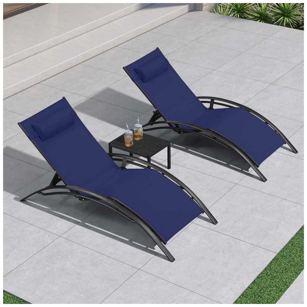 Espreguiçadeiras Grandes com Mesa Lateral, Cadeiras Reclináveis Ajustáveis para Piscina, Praia e Jardim,PURPLE LEAF,Azul Marinho
