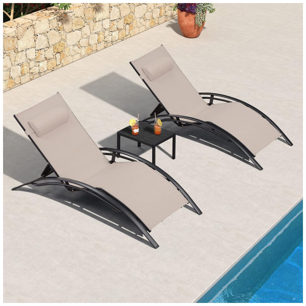 Espreguiçadeiras Grandes com Mesa Lateral, Cadeiras Reclináveis Ajustáveis para Piscina, Praia e Jardim,PURPLE LEAF