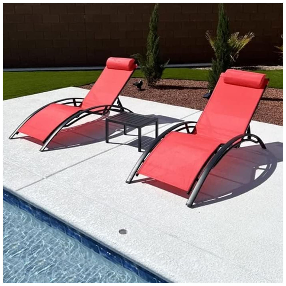 Espreguiçadeiras para Jardim, Praia e Piscina com Mesa Lateral, Cadeiras Reclináveis para Todas as Condições Climáticas,PURPLE LEAF, Vermelho Coral