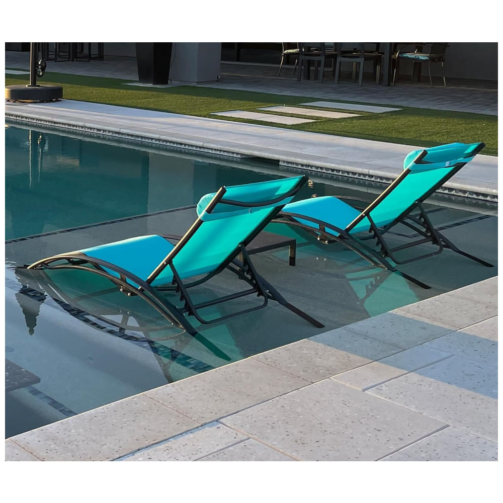 Espreguiçadeiras para Jardim, Praia e Piscina com Mesa Lateral, Cadeiras Reclináveis para Todas as Condições Climáticas, PURPLE LEAF,Azul Turquesa