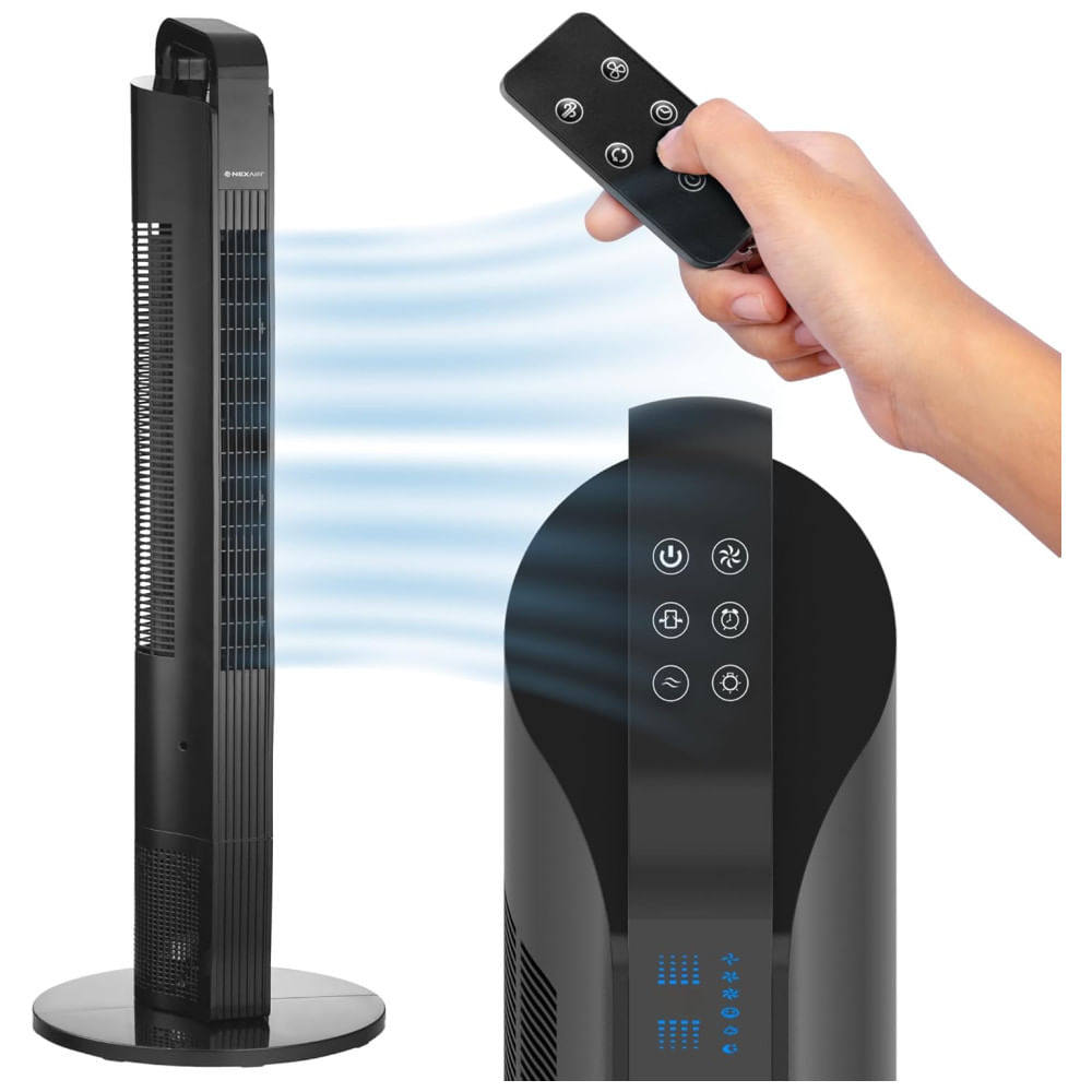 Ventilador de Torre Oscilante , 3 Velocidades, Portátil com Controle Remoto, Silencioso para Quarto com Timer 7.5H, Nexair