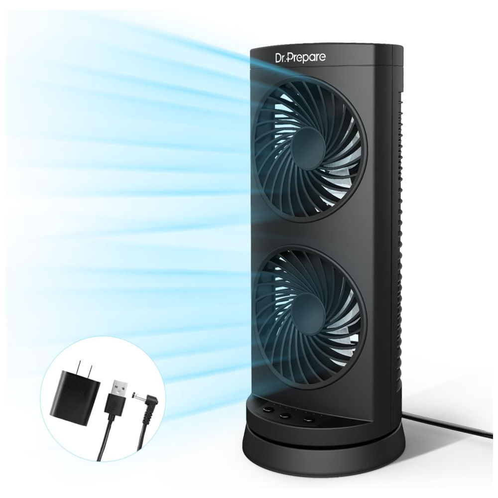 Ventilador de Mesa Oscilante, Ventilador Torre com Motor DC para Casa e Quarto, 3 Velocidades, Circulação de Ar Dupla, Oscilação 110°, Dr. Prepare