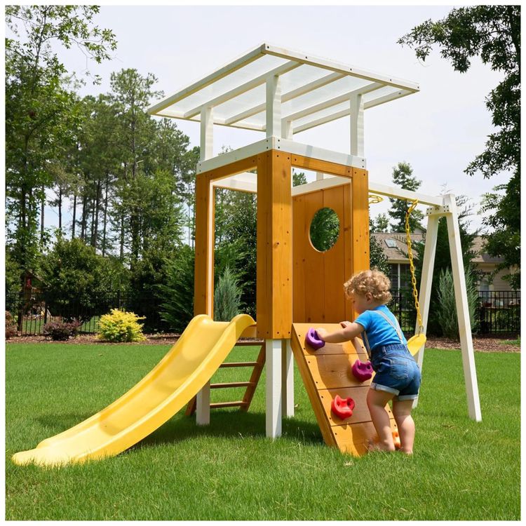 Playground-Infantil-de-Madeira-com-Escorregador-Balanco-Imagem-0