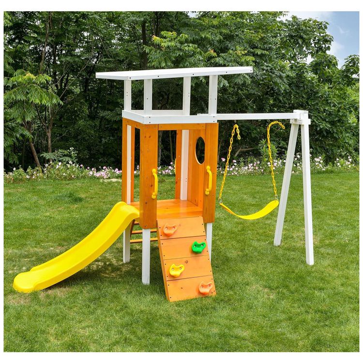 Playground-Infantil-de-Madeira-com-Escorregador-Balanco-Imagem-5