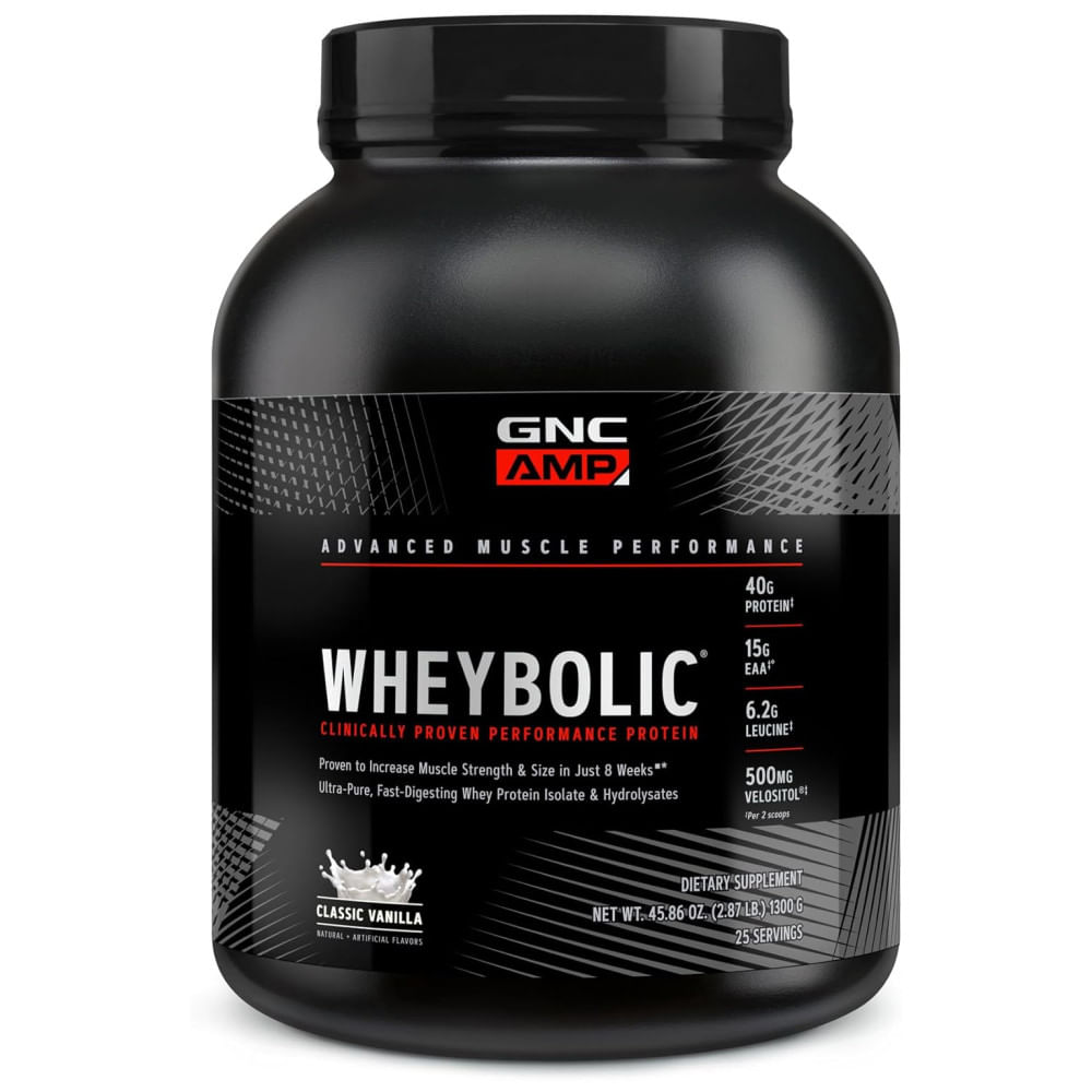 GNC AMP Wheybolic Isolado de Proteína de Soro com BCAA , Fórmula para Construção Muscular e Suporte no Treino , Sem Glúten , Baunilha Clássica
