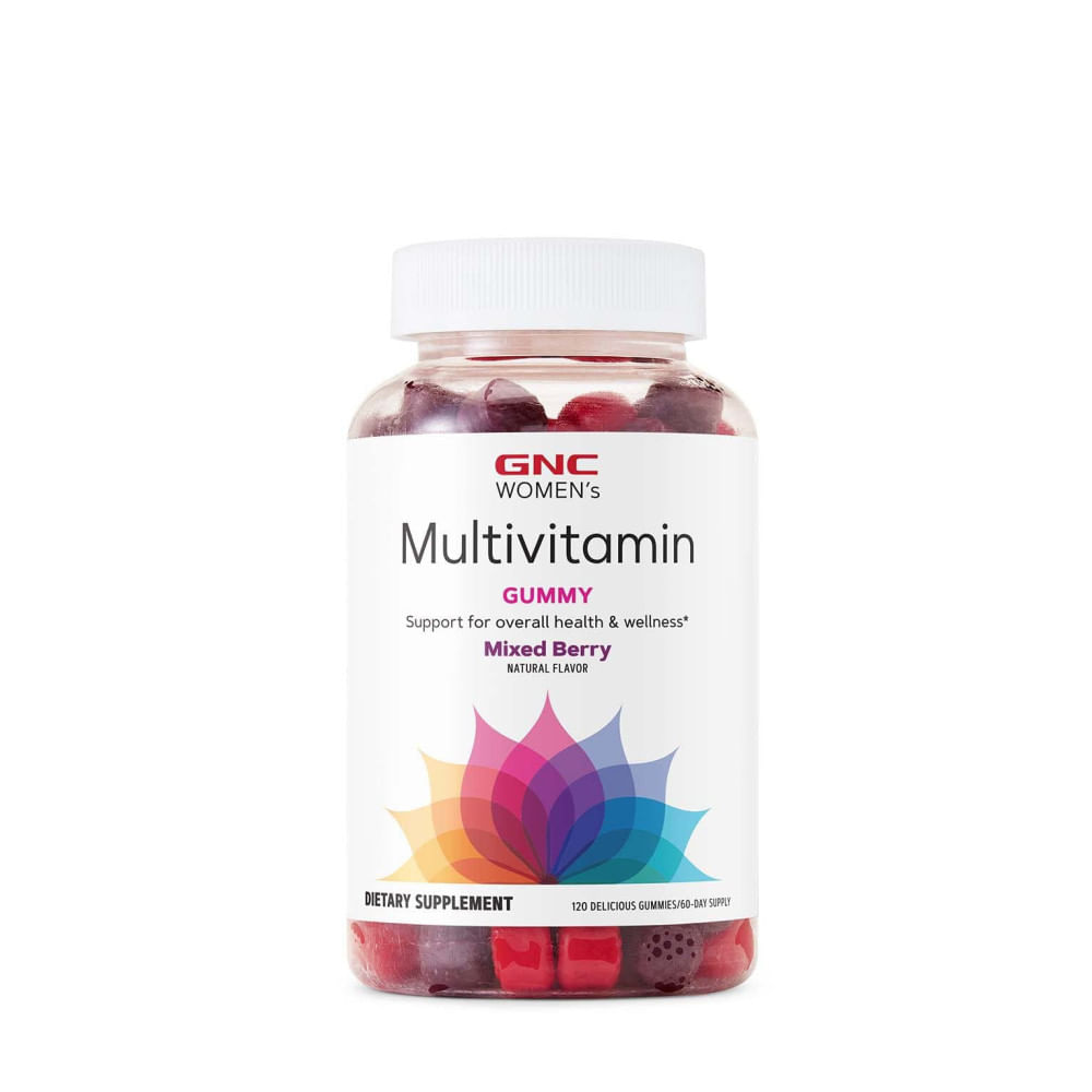 GNC Multivitamínico para Mulheres em Gomas, Vitaminas diárias, Sabor de frutas vermelhas mistas, 120 gomas, Suporte completo para a saúde feminina.