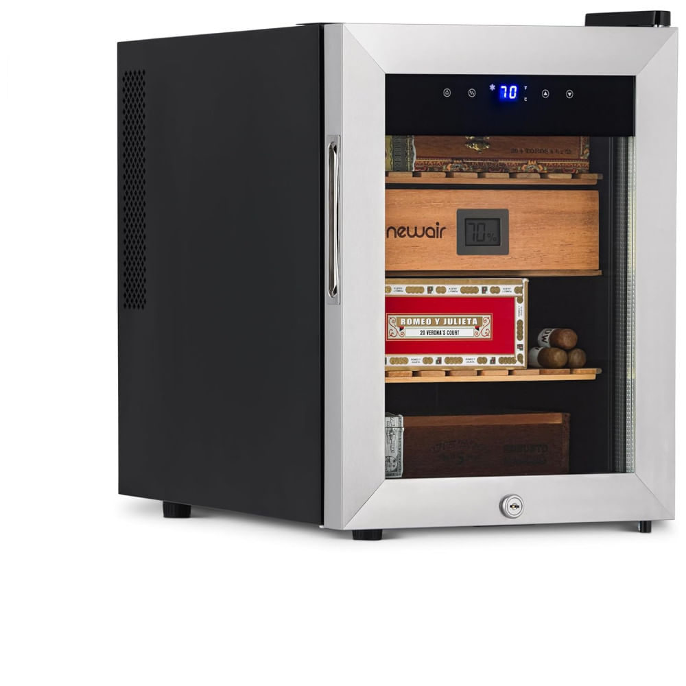 Umidor Elétrico de Charutos NewAir para 250 Charutos, Aço Inox, Prateleiras de Cedro Espanhol, Resfriamento Termoelétrico com Controle de Temperatura