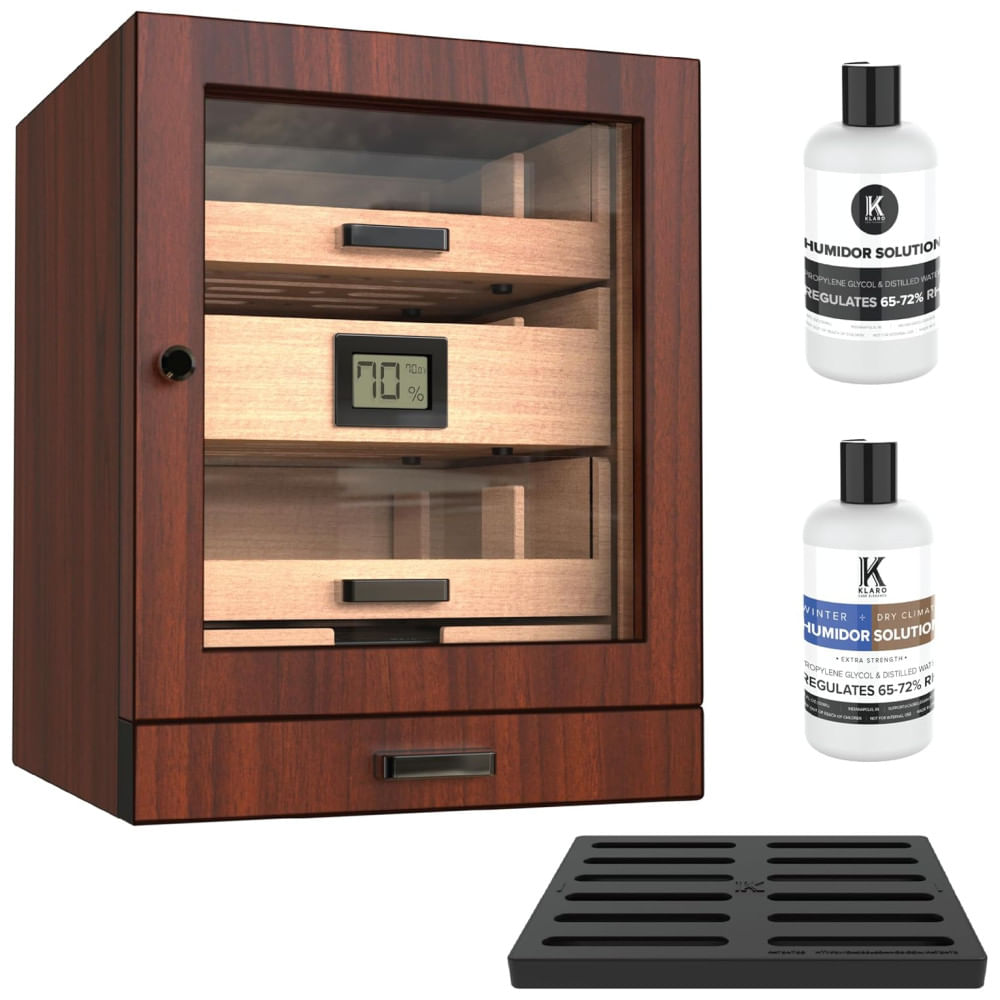 Umidor CASE ELEGANCE Luca, Caixa de Charutos Luxuosa com Cedro Espanhol, Display em Vidro, Sistema de Umidificação Fácil e Higrômetro Digital.