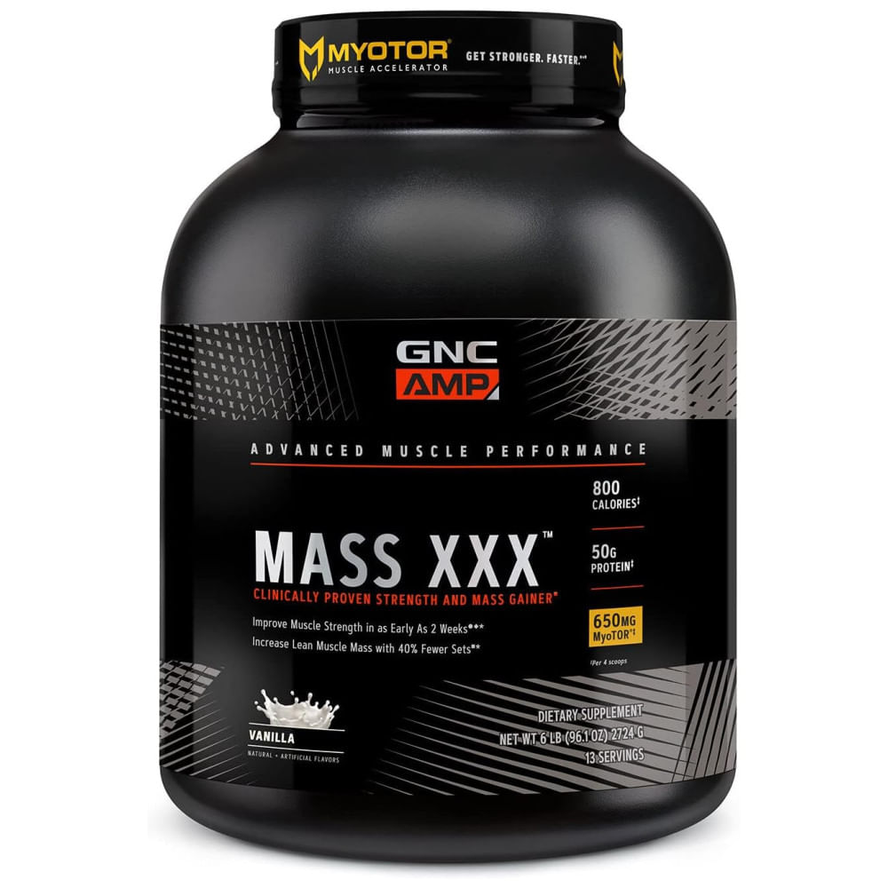 GNC AMP Mass XXX - Suplemento para Ganho de Massa Muscular, 6 Libras (Vanilla) - Proteína, Carboidratos e Calorias para Hipertrofia