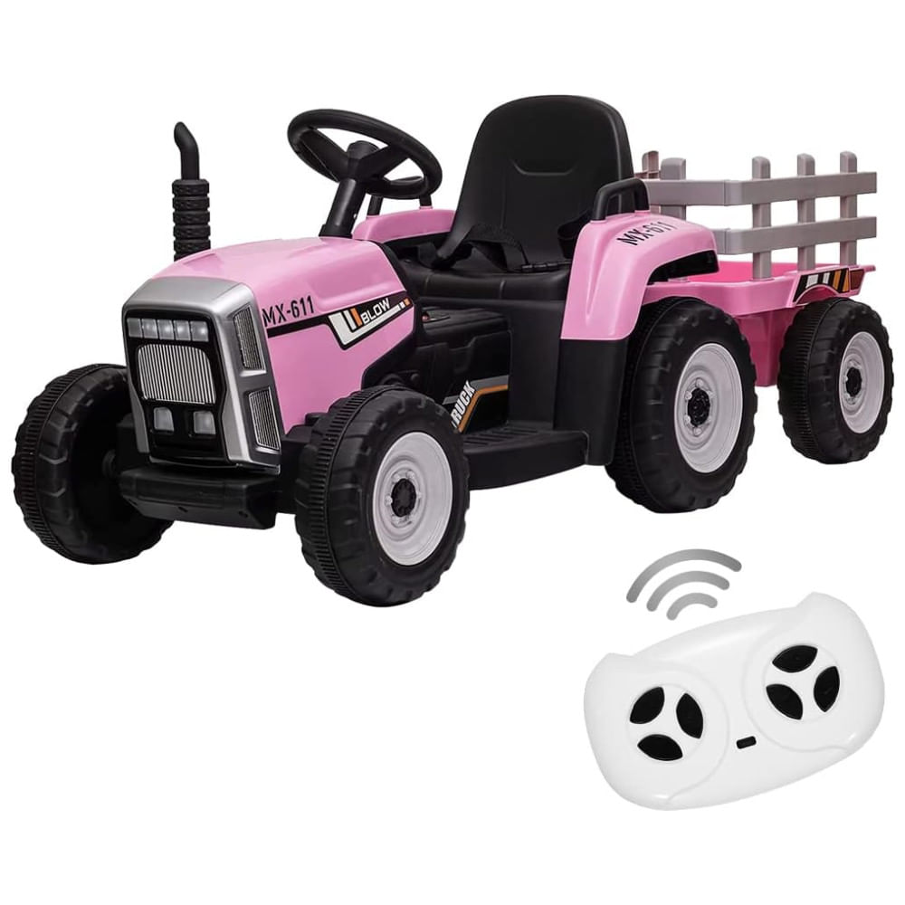 Encontraproduto.com.br - Trator Elétrico Infantil com Faróis LED, Rodas Resistentes e Design Realista - Rosa Claro, Ideal para Crianças de 3 a 6 Anos