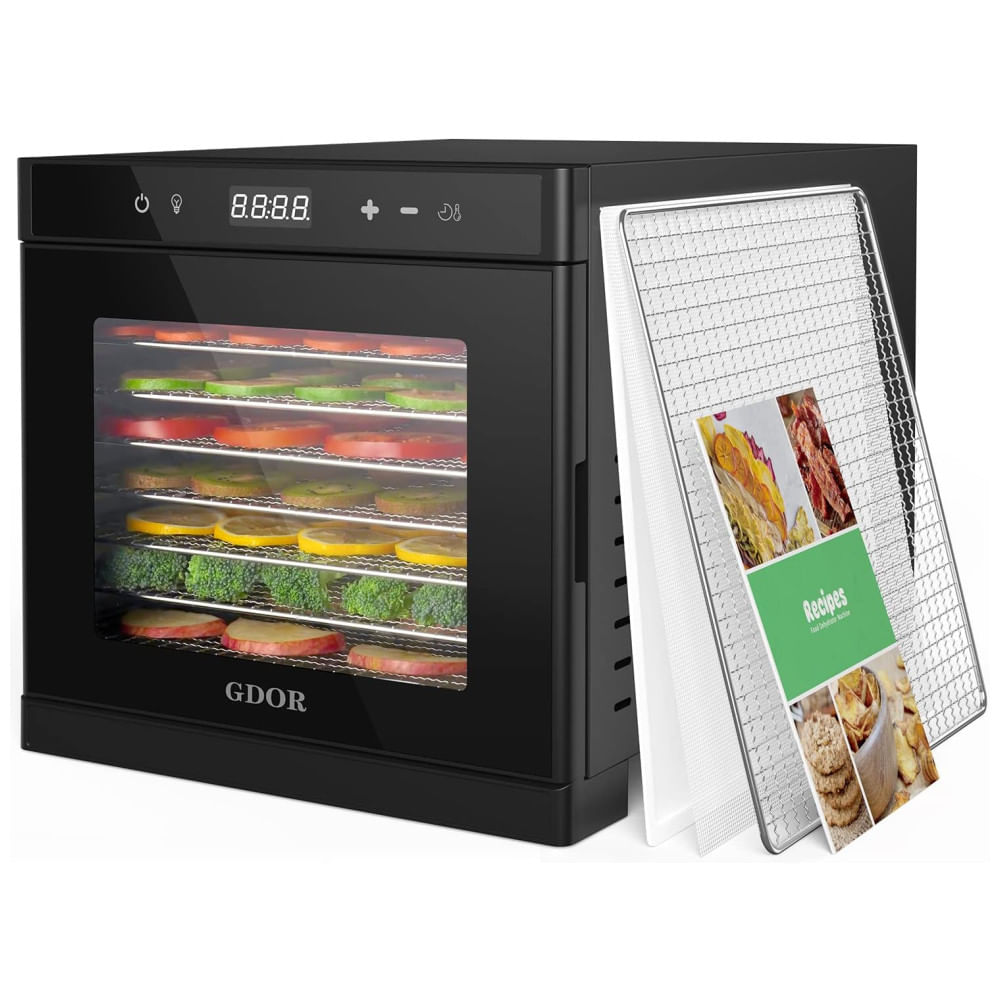 Desidratador de alimentos de aço inoxidável com 8 bandejas. Máquina de secagem de alimentos com controle de temperatura