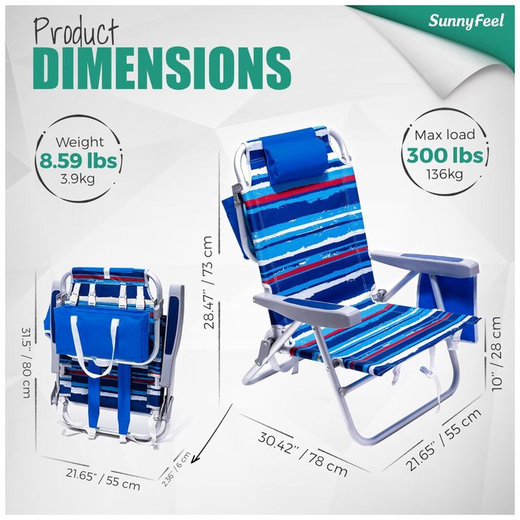 Cadeira-de-Praia-Resistente-SUNNYFEEL-Com-Bolsa-Termica-Imagem-2