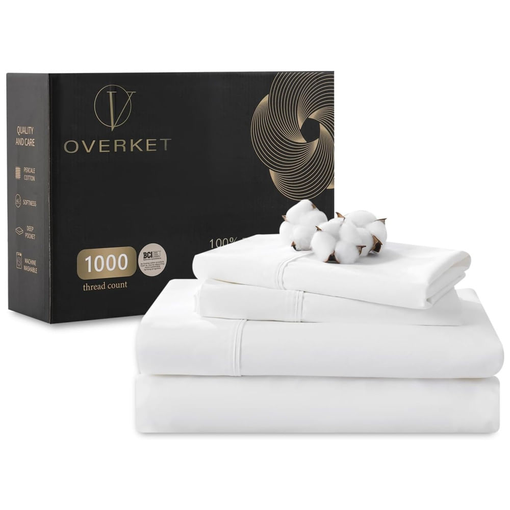 Conjunto de Lençóis Queen Size de Algodão Egípcio 1000 fios, Cetim Weave Suave e Macio Conjunto 100 Algodão. Overket