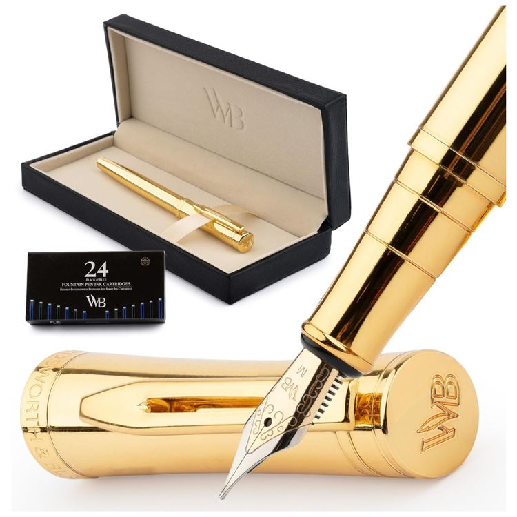 Caneta-Tinteiro-de-Luxo-Dourada-com-Acabamento-em-Ouro-24K-Imagem-0