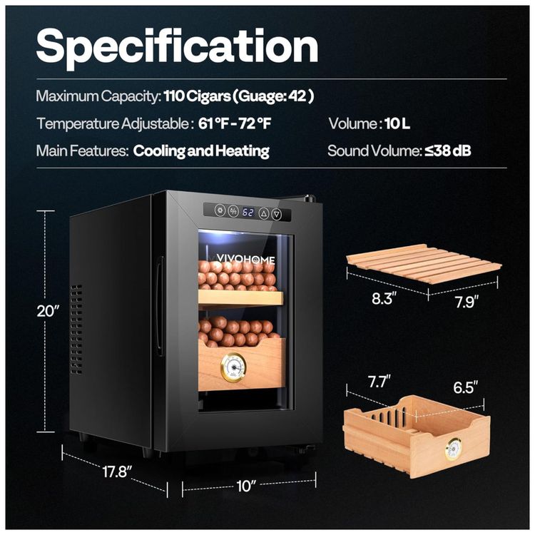 Humidor-VIVOHOME-eletrico-de-10L-com-capacidade-para-110-Imagem-6