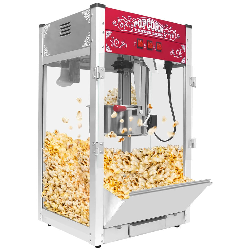 Máquina de Pipoca Comercial 454 g, 1440W, Estilo Cinema com Chaleira de Aço Inoxidável, Máquina de Mesa com Vidro Temperado para Casa,Jaxenor.