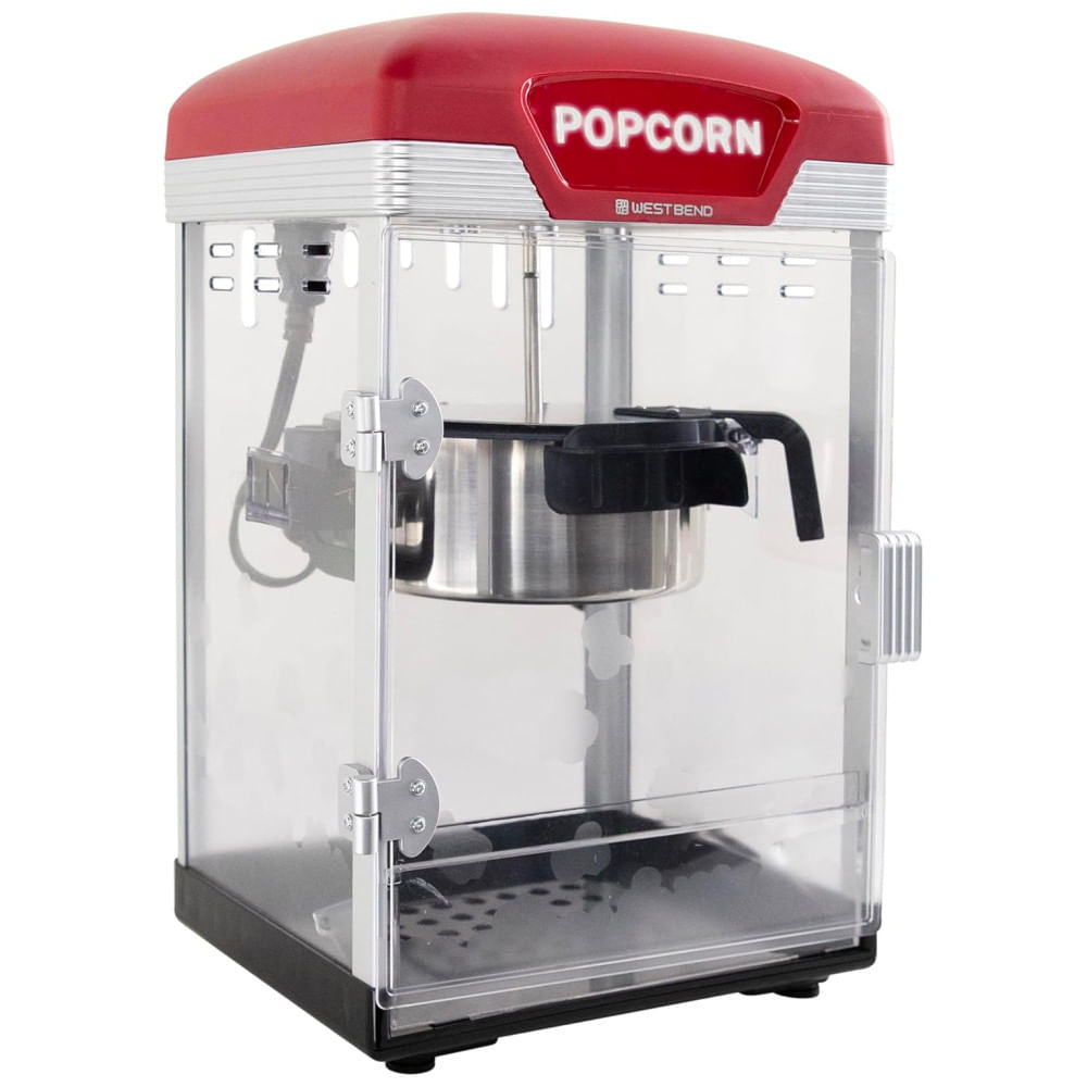Máquina de Pipoca West Bend Stir Crazy, Com Panela Antiaderente e Concha, 4 L, para Pipoca Gourmet, cor Vermelha. Ideal para Cinemas em Casa.