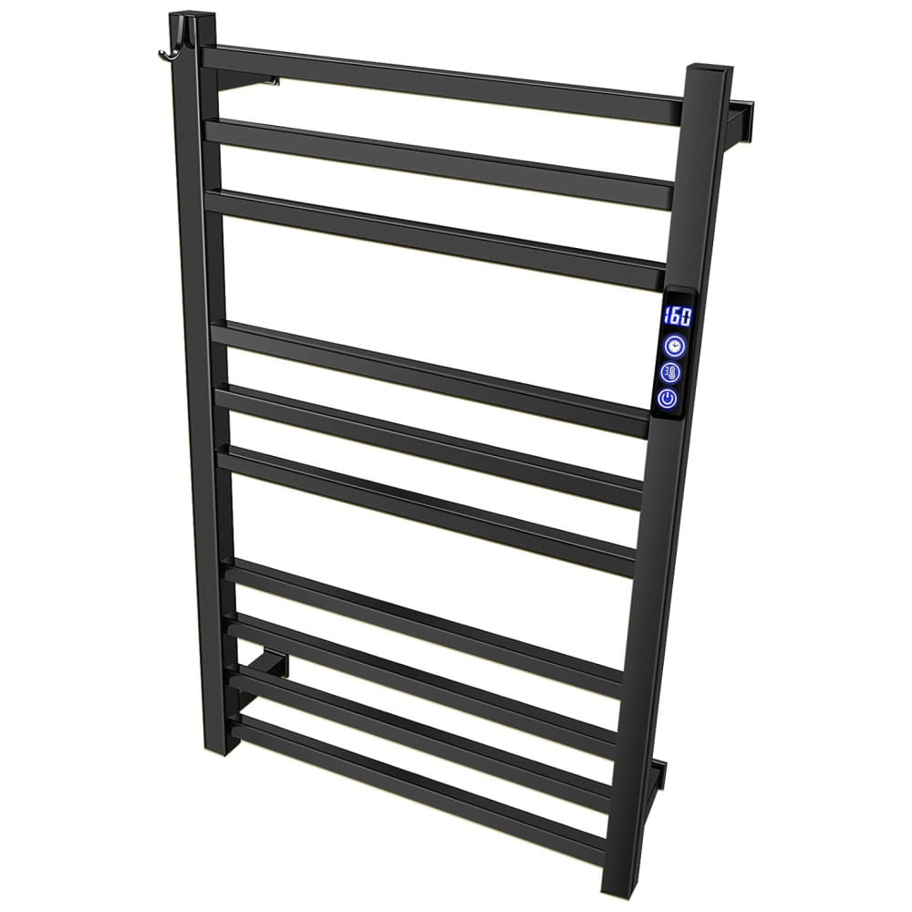 Aquecedor de Toalhas Preto para Banheiro com Timer,Display em Fahrenheit, 10 Barras, Elétrico, Montagem na Parede, Aquecimento de Toalhas,XBVV.