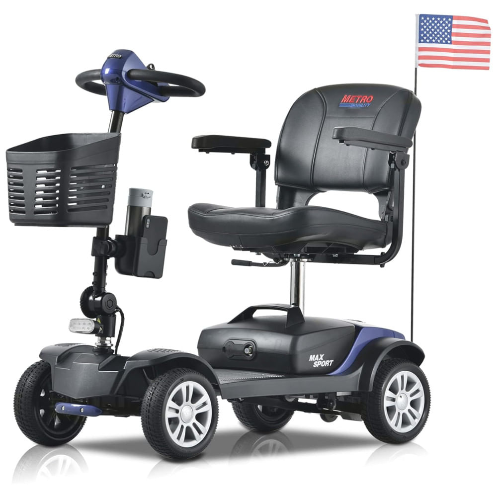 Cadeira de Rodas Elétrica dobrável Metro Mobility 4 Rodas para Adultos - Capacidade de 136 kg, Bateria de Longa Duração, Maior Espaço para as Pernas.